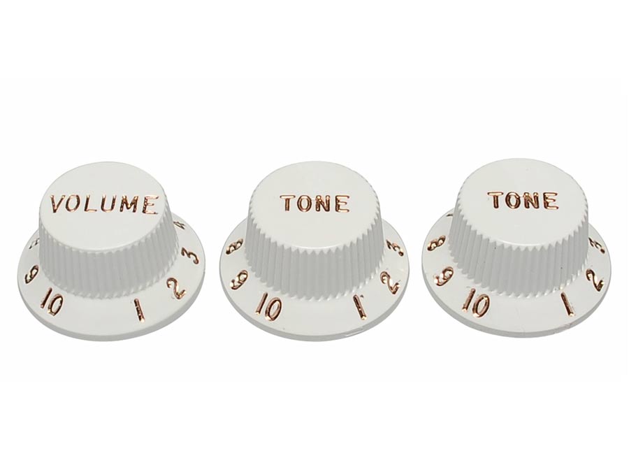 Fender strat knobs for CTS shaft size, 1V + 2T, white