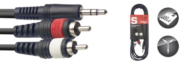 Stagg, 1M Y-KABEL minST JCKm-2RCAm/GG
