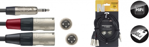Y-kabel - mini-jack/XLR (m/m) stereo/2 x mono, 3 m
