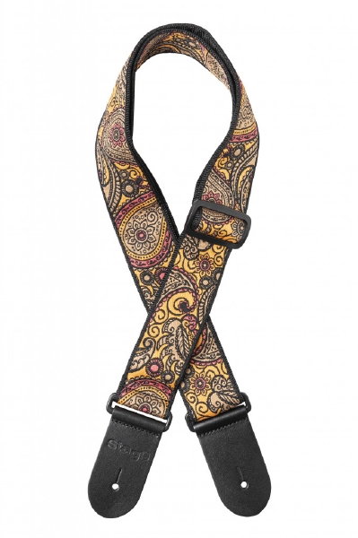 Geweven nylon gitaarband met oranje Paisley-patroon