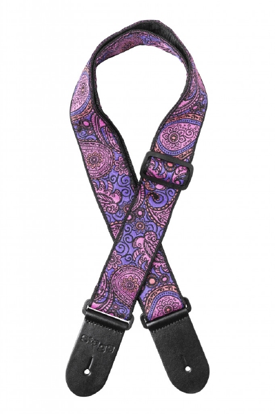 Geweven nylon gitaarband met roze Paisley-patroon 1