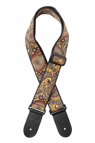 Geweven nylon gitaarband met oranje Paisley-patroon