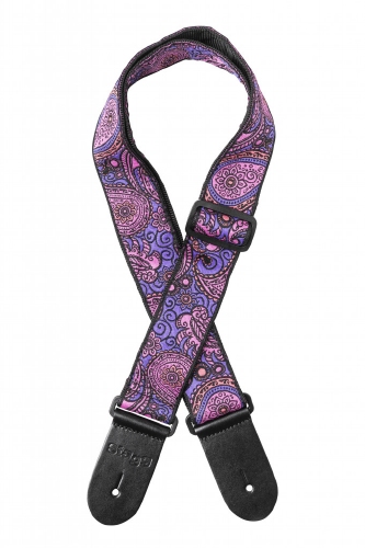 Geweven nylon gitaarband met roze Paisley-patroon 1