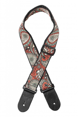 Geweven nylon gitaarband met rood/geel Paisley-patroon 1